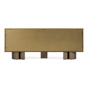 VIG Furniture Kiefer Modern Buffet With Faux Travertine Ceramic Top, Metallic Bronze Finish, Soft-Closing Doors VGVC-G25968