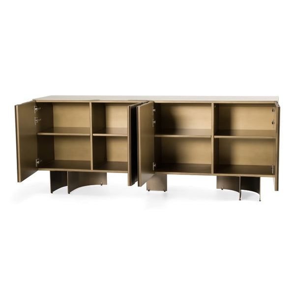 VIG Furniture Kiefer Modern Buffet With Faux Travertine Ceramic Top, Metallic Bronze Finish, Soft-Closing Doors VGVC-G25968