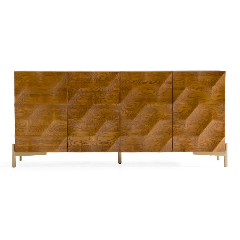 VIG Furniture Killeen Mid-Century Gold & Walnut Buffet With Carved Faces, Stainless Legs, Spacious Storage VGCSSB-17181-BRN-BUF