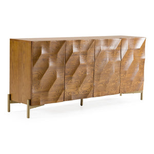 VIG Furniture Killeen Mid-Century Gold & Walnut Buffet With Carved Faces, Stainless Legs, Spacious Storage VGCSSB-17181-BRN-BUF