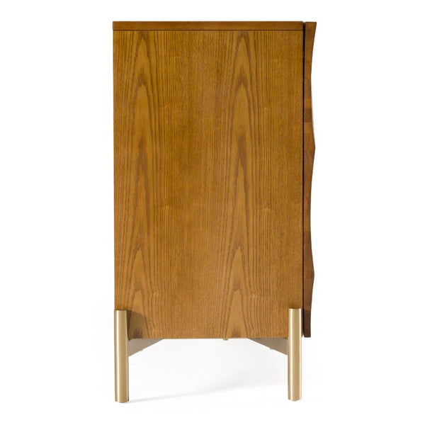 VIG Furniture Killeen Mid-Century Gold & Walnut Buffet With Carved Faces, Stainless Legs, Spacious Storage VGCSSB-17181-BRN-BUF