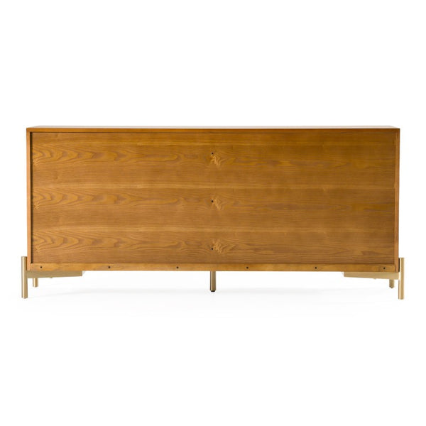 VIG Furniture Killeen Mid-Century Gold & Walnut Buffet With Carved Faces, Stainless Legs, Spacious Storage VGCSSB-17181-BRN-BUF