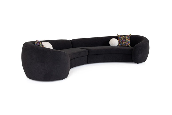 VIG Furniture Kilmer Curved Black Fabric Sectional Sofa With White Accent Pillows — Modern Sculptural Comfort & Durability VGOD-ZW-22017-B