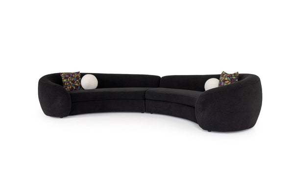 VIG Furniture Kilmer Curved Black Fabric Sectional Sofa With White Accent Pillows — Modern Sculptural Comfort & Durability VGOD-ZW-22017-B
