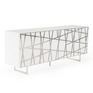 VIG Furniture Kilson Modern White Buffet With High-Gloss Lacquer, Chrome Geometric Trim & U-Shaped Steel Legs VGVCG1819-WHT