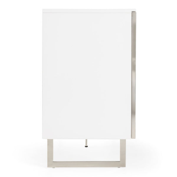 VIG Furniture Kilson Modern White Buffet With High-Gloss Lacquer, Chrome Geometric Trim & U-Shaped Steel Legs VGVCG1819-WHT