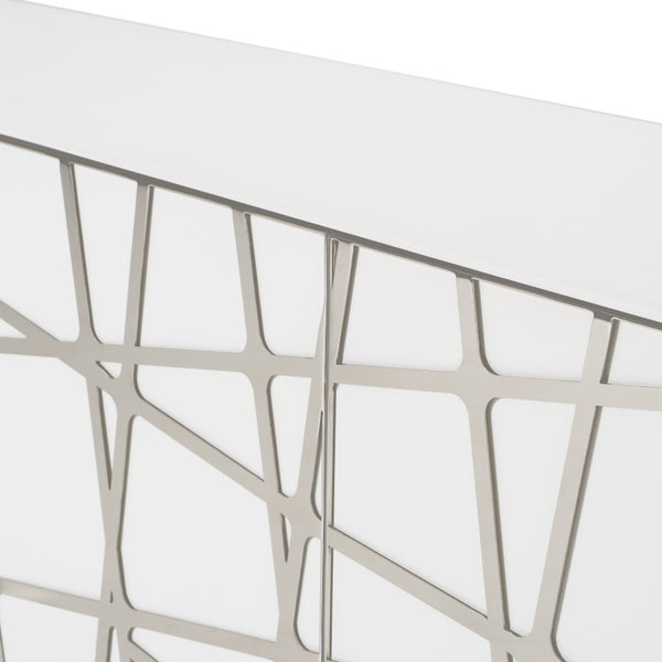 VIG Furniture Kilson Modern White Buffet With High-Gloss Lacquer, Chrome Geometric Trim & U-Shaped Steel Legs VGVCG1819-WHT