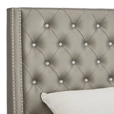 Homelegance By Top-Line Vaughn Faux Leather Crystal Tufted Bed Silver Faux Leather