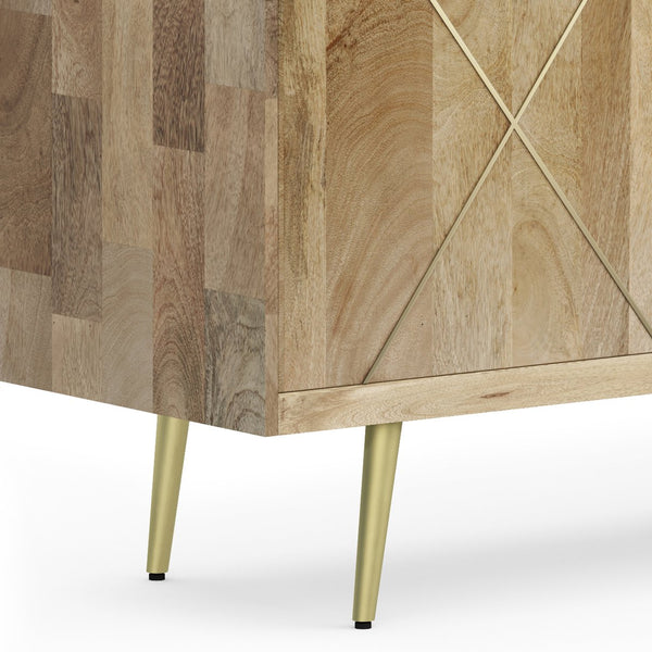 English Elm Jager Mid-Century Sideboard Buffet in Natural Mango Wood with Gold Brass Inlay & Soft-Close Doors B136P158752