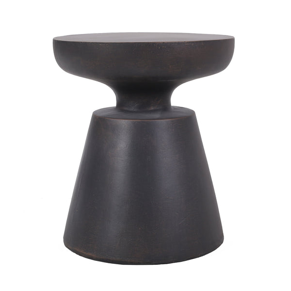 English Elm Outdoor Lightweight Concrete Pedestal Side Table with Warm Copper Sculptural Finish 73454.00