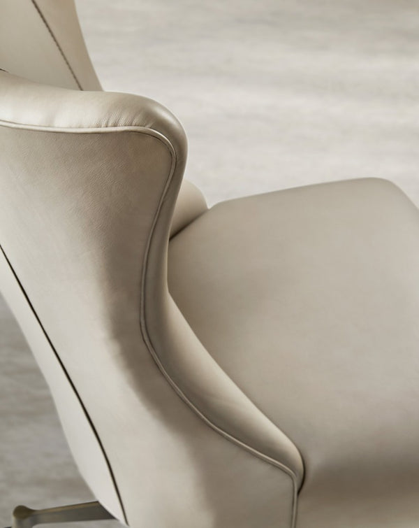 Hooker Furniture Lynn Executive Swivel Tilt Chair With Flared High Back, Top-Grain Leather & Glazed Gold Base Beige EC857-083