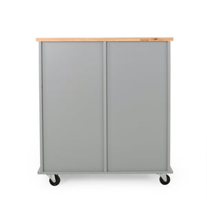 English Elm Christopher Knight Home® - Kitchen Island Cart with Rubberwood Top, Rolling Storage Cabinet with Drawers & Locking Casters Grey 67757.00NATGRY