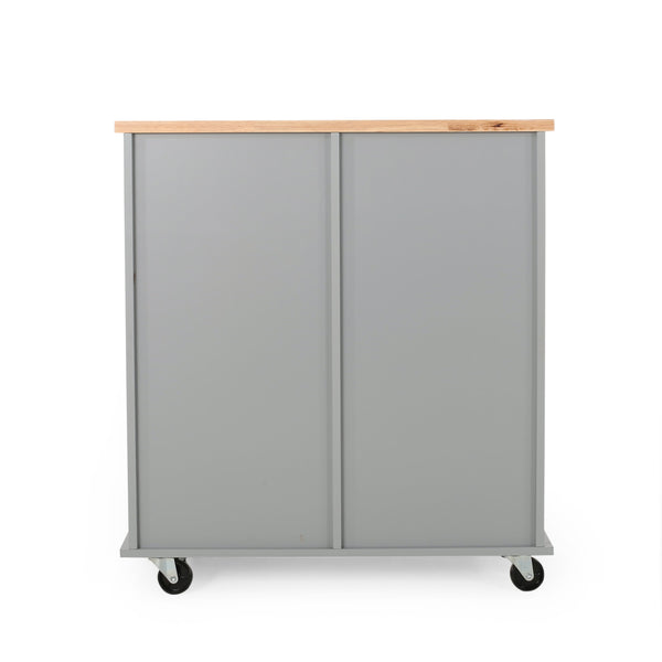 English Elm Christopher Knight Home® - Kitchen Island Cart with Rubberwood Top, Rolling Storage Cabinet with Drawers & Locking Casters Grey 67757.00NATGRY