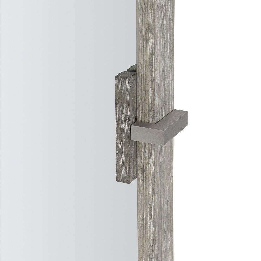 Bernhardt Bernhardt Wire‑Brushed Acacia Mirror, 49" X 35" Beveled Glass, Light Shale Frame & Brushed Steel Brackets 306331