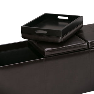 English Elm Avalon Storage Ottoman - Tanners Brown Faux Leather With Trays, Stylish Accent For Any Space B136P159779