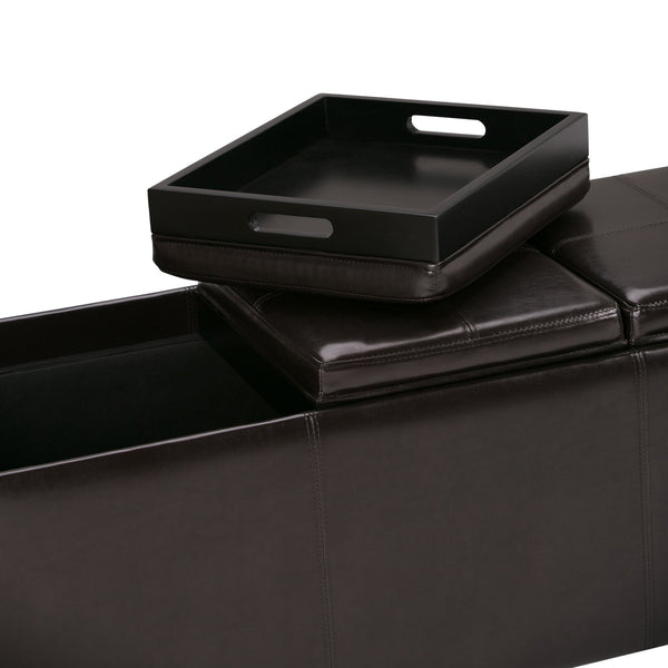 English Elm Avalon Storage Ottoman - Tanners Brown Faux Leather With Trays, Stylish Accent For Any Space B136P159779
