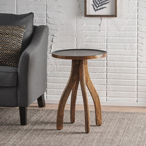 English Elm End Table Solid Mango Wood Sculptural Lipped Top Bohemian Living Room Accent 67332.00