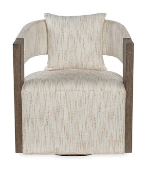 Hooker Furniture Calloway Sculptural Swivel Chair In Daphne Parchment With Smoked Gray Oak Base And Lumbar Pillow - Comfort And Style CC202-SW-485