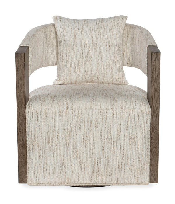 Hooker Furniture Calloway Sculptural Swivel Chair In Daphne Parchment With Smoked Gray Oak Base And Lumbar Pillow - Comfort And Style CC202-SW-485