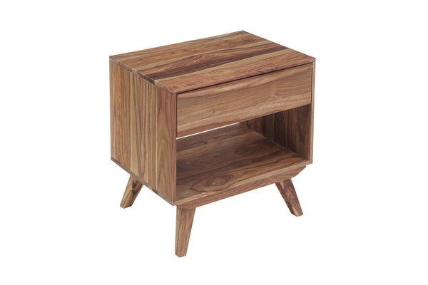 Porter Designs Porter Fusion Solid Sheesham Wood Nightstand Table - Mid-century Modern Design With Flared Legs Light Brown Wood 04-117-04-6750n