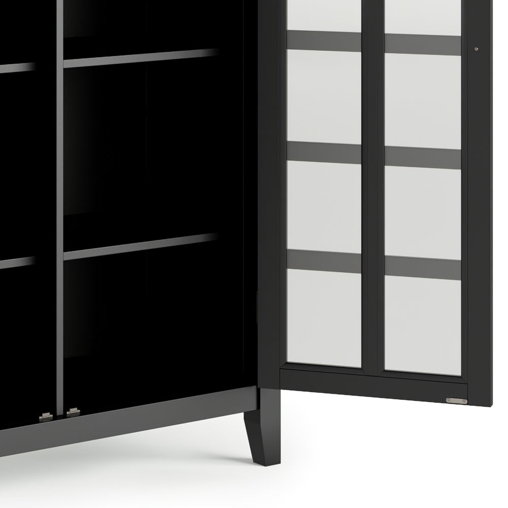 English Elm Artisan Medium Storage Cabinet - Handcrafted Black Wood Unit With Glass Doors & Adjustable Shelves B136P158400