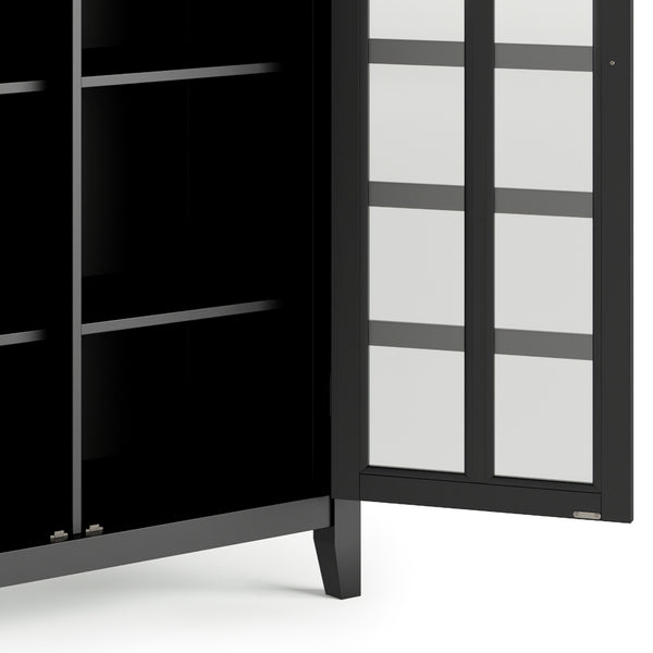 English Elm Artisan Medium Storage Cabinet - Handcrafted Black Wood Unit With Glass Doors & Adjustable Shelves B136P158400