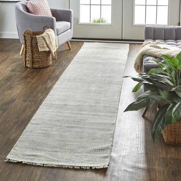 Feizy Rugs Janson Hand Knotted Wool & Viscose Rug | Textured Stripes For Elegant Home & Office Décor Silver Wool,Viscose I92i6063gryslvi11