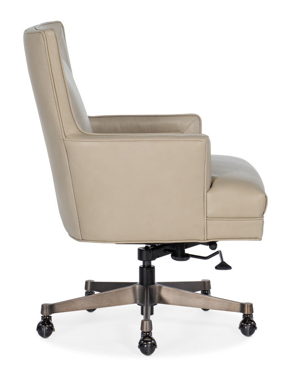 Hooker Furniture Rosa Executive Swivel Tilt Chair In Top-Grain Leather With Welt Trim, Ergonomic Height & Casters White EC447-GM-083