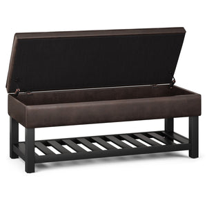 English Elm Cosmopolitan Storage Ottoman Bench - Distressed Brown Faux Leather With Hidden Storage & Safety Hinge B136P158560