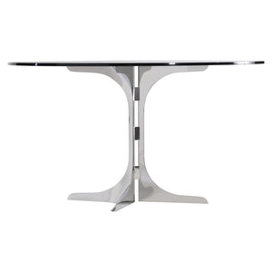 Bernhardt Bernhardt Nova Round Glass Dining Table With Polished Stainless Steel Geometric Base, Seats 4–6, Durable Finish K1867