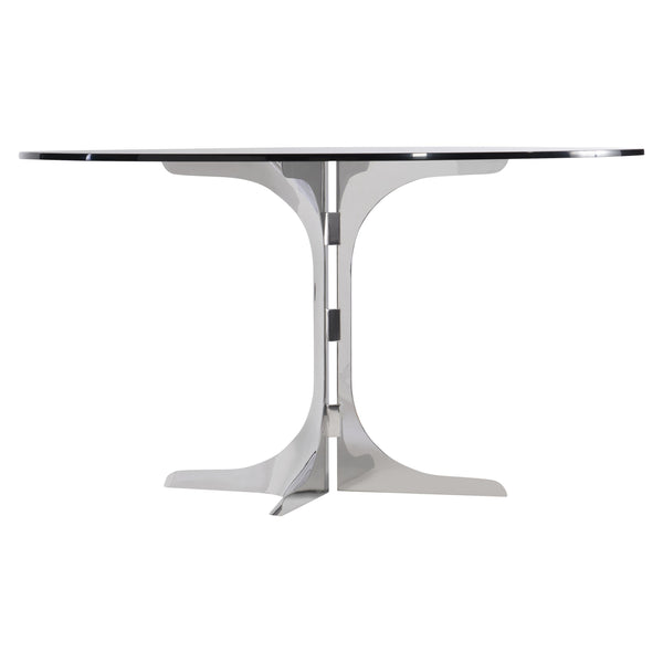 Bernhardt Bernhardt Nova Round Glass Dining Table With Polished Stainless Steel Geometric Base, Seats 4–6, Durable Finish K1867