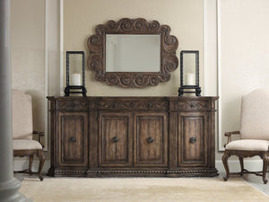 Hooker Furniture Rhapsody Grand 96" Credenza With Carved Scrolls, Rope-Twist Trim & Weathered Walnut Finish For Storage Medium Wood 5070-85002