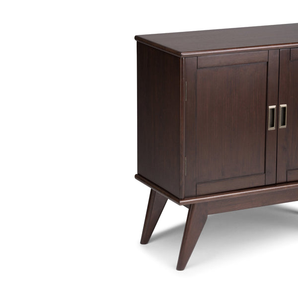 English Elm Draper Mid Century Low Storage Cabinet in Medium Auburn Brown - Solid Rubberwood, Brass Accents, Versatile Stylish Storage B136P158151