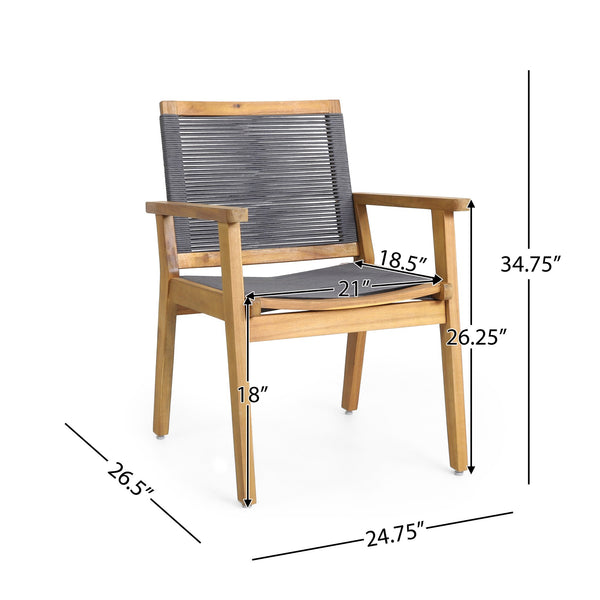 English Elm Christopher Knight Home® - MCGILL Dining Chair Set of 2 Dark Grey Acacia Wood Rope Weave Outdoor Transitional 400 lb Capacity 70486.00