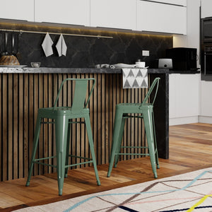 English Elm Rayne 24" Metal Counter Stools Set Of 2 - Stylish Deep Sage Green For Kitchen & Bar Seating B136P159482-GIGA