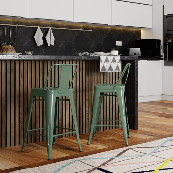 English Elm Rayne 24" Metal Counter Stools Set Of 2 - Stylish Deep Sage Green For Kitchen & Bar Seating B136P159482-GIGA