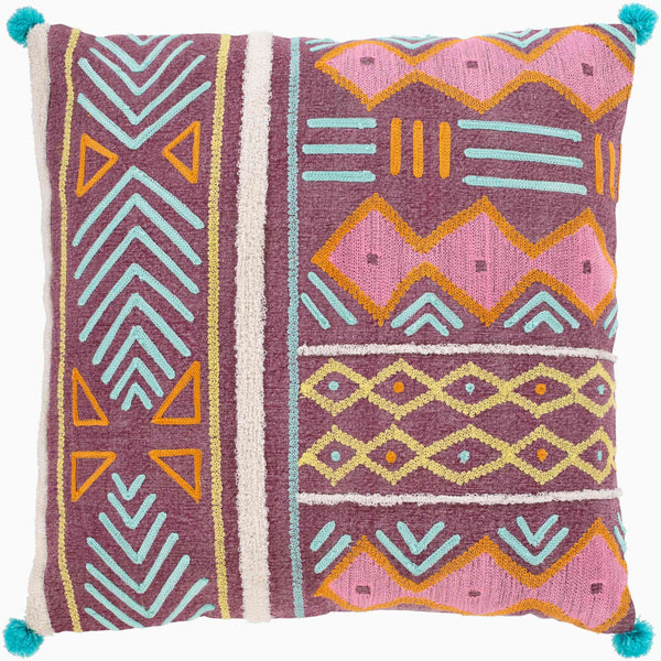 Surya Kiko Cotton Accent Pillow - 18"X18" Global Elegance For Your Home, Easy Care & Stylish Design Plum Cotton,Cotton Kko003-2020