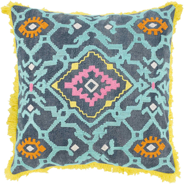 Surya Kiko Cotton Accent Pillow - 18"X18" Global Elegance For Your Home, Easy Care & Stylish Design Aqua Cotton,Cotton Kko004-2222d
