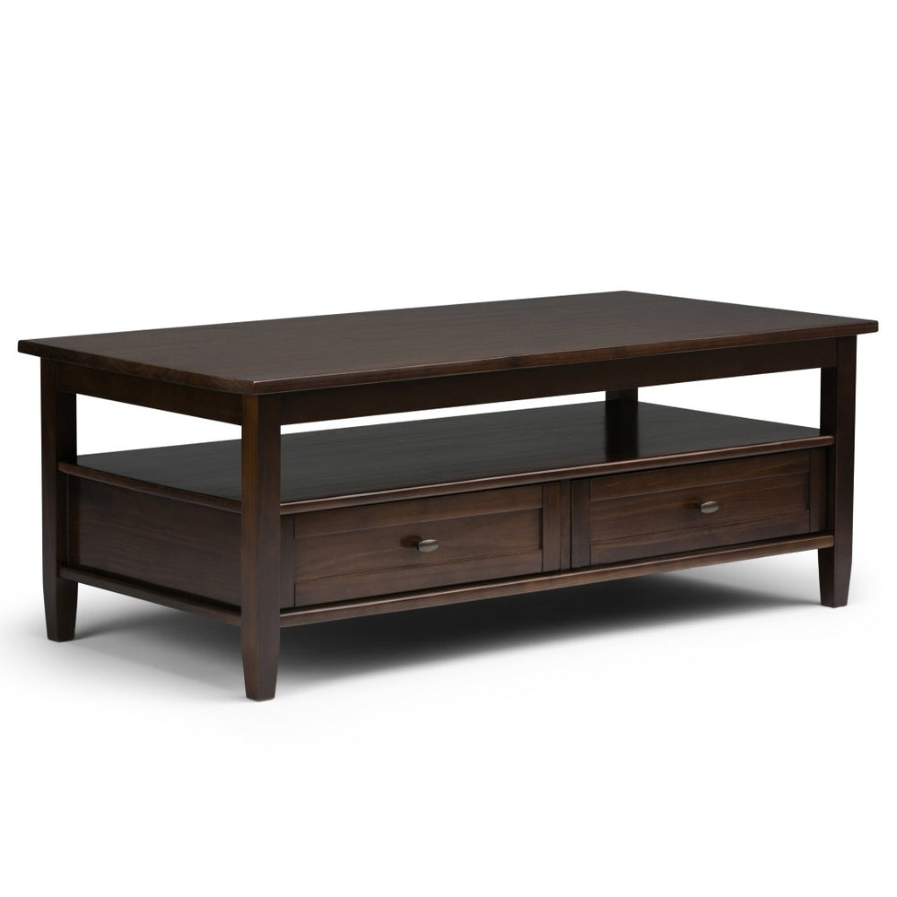 English Elm Warm Solid Wood 48-Inch Transitional Coffee Table In Tobacco Brown With Storage & Style For Your Home B136P159700-GIGA