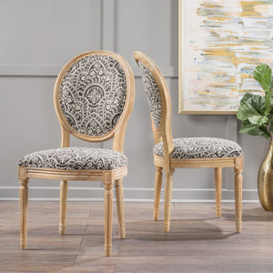 English Elm Kd French Country Rubberwood Dining Chairs Fluted Legs Padded Seat Set of 2 Black White 60352.00BWHI
