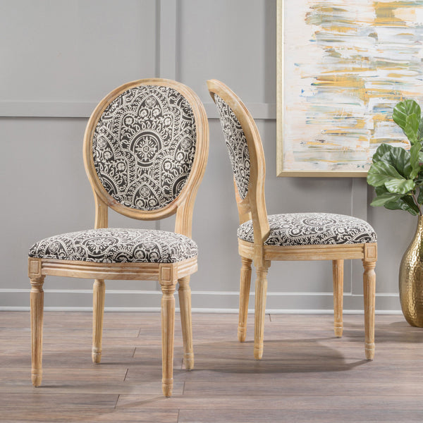 English Elm Kd French Country Rubberwood Dining Chairs Fluted Legs Padded Seat Set of 2 Black White 60352.00BWHI