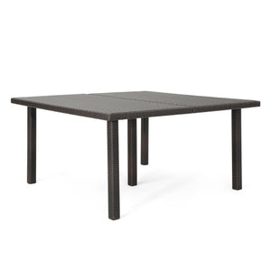 English Elm Christopher Knight Home® - FIONA Outdoor 64" Square Wicker Dining Table – Durable Iron Frame Patio Table for Large Gatherings Brown Multi 66.75 L x 35.25 W x 7.25 H 62333.00MBRN