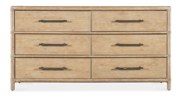 Hooker Furniture Retreat Coastal Rattan Dresser With Rope-Trim, Pewter Pulls And Cedar-Lined Drawers For Storage Light Wood 6950-90202-80