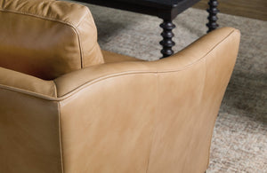 Hooker Furniture Fairfax Semi-Aniline Leather Sofa In Dark Blond With Low-Profile Wood Plinth Base And Flared Arms 40.39 L x 92.09W x 37.40H SS225-03-080