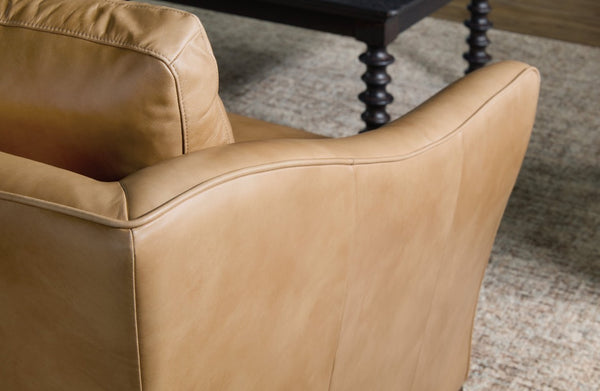 Hooker Furniture Fairfax Semi-Aniline Leather Sofa In Dark Blond With Low-Profile Wood Plinth Base And Flared Arms 40.39 L x 92.09W x 37.40H SS225-03-080