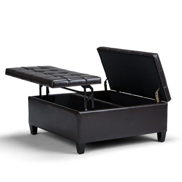 English Elm Harrison Coffee Table Storage Ottoman - Tanners Brown Vegan Leather With Versatile Functionality B136P159137