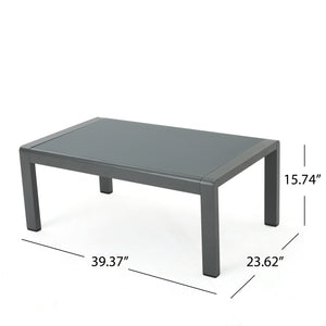 English Elm Cape Coral Outdoor Coffee Table Tempered Glass Top Aluminum Patio Lounge Grey 56349.00GRY