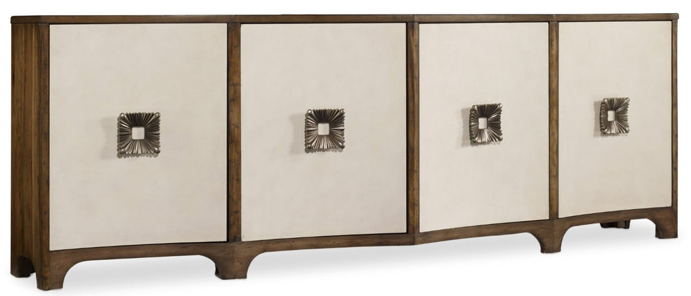 Hooker Furniture Melange Distressed Pecan Credenza Buffet Console With Wire Management, Adjustable Shelves & Bold Pulls 638-85181