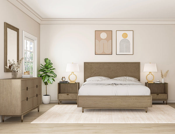 A.R.T. Furniture Finn Mirror - Mid-century Modern Design With Tawny Finish & Woven Raffia, Versatile Wall/Dresser Mount Light Brown Parawood Solids,Raffia,Glass 313120-2803