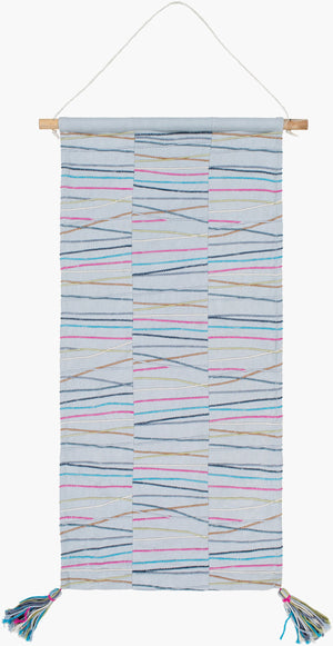Surya Kali 36"H X 18"W Wall Hanging - Meticulously Woven, Durable Modern Decor From India - 30 Day Warranty Pale Blue Cotton,Wood Kli1000-1836